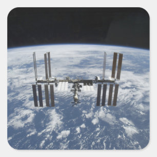 Pegatina Cuadrada Estación Espacial Internacional en órbita