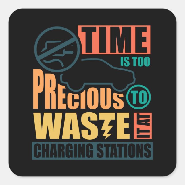 Pegatina Cuadrada Estaciones de carga de coches antieléctricos (Anverso)