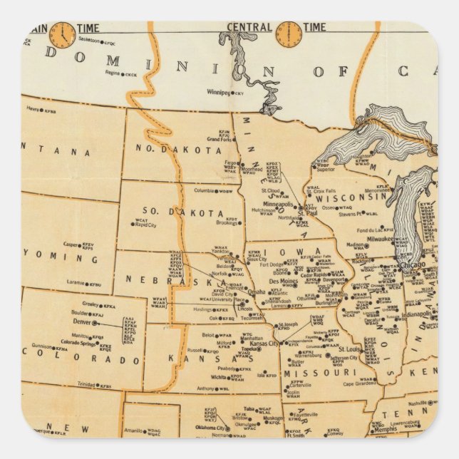 Pegatina Cuadrada Estaciones De Radiodifusión De Los Estados Unidos (Anverso)