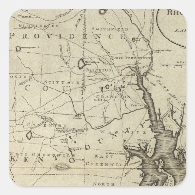 Pegatina Cuadrada Estado de Rhode Island 2 (Anverso)