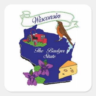 Pegatina Cuadrada Estado de Wisconsin