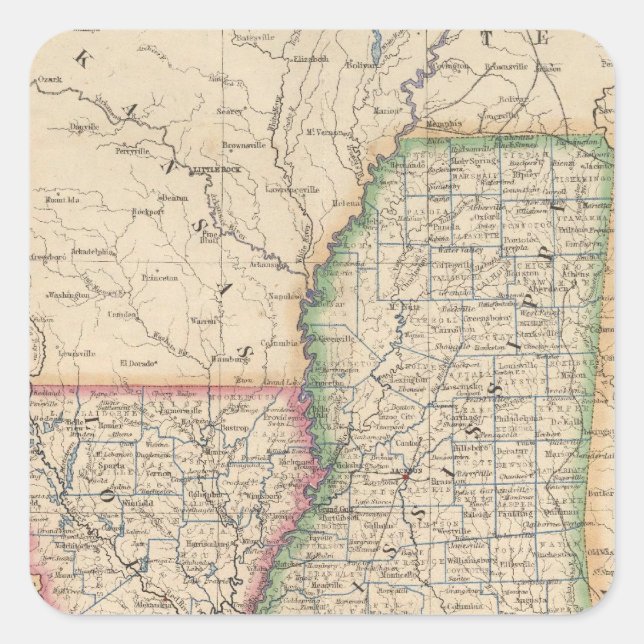 Pegatina Cuadrada Estados de Misisipi y Luisiana (Anverso)