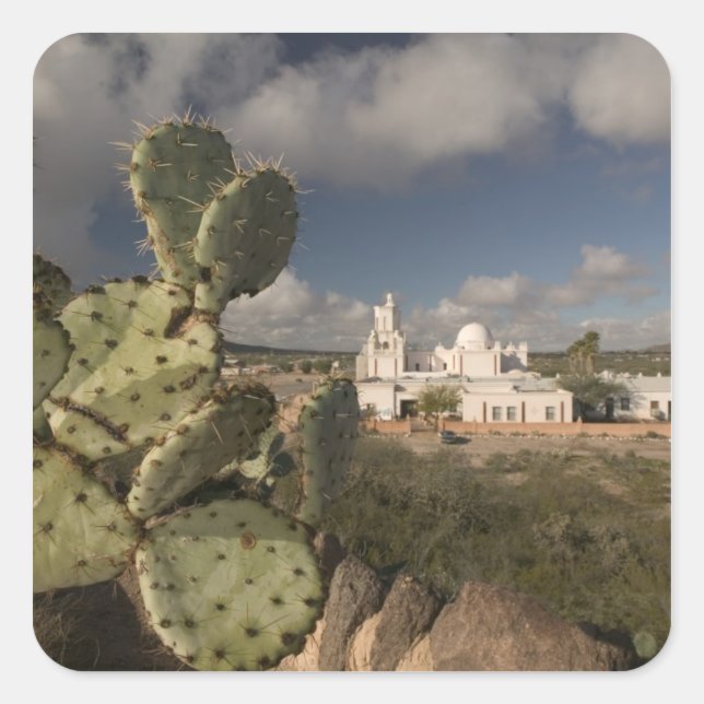 Pegatina Cuadrada Estados Unidos, Arizona, Tucson: Misión San Xavier (Anverso)