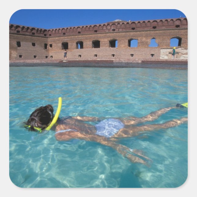 Pegatina Cuadrada Estados Unidos, FL, Florida Keys, Fort Jefferson,  (Anverso)