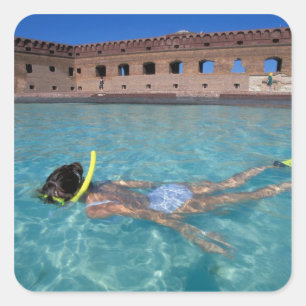 Pegatina Cuadrada Estados Unidos, FL, Florida Keys, Fort Jefferson, 