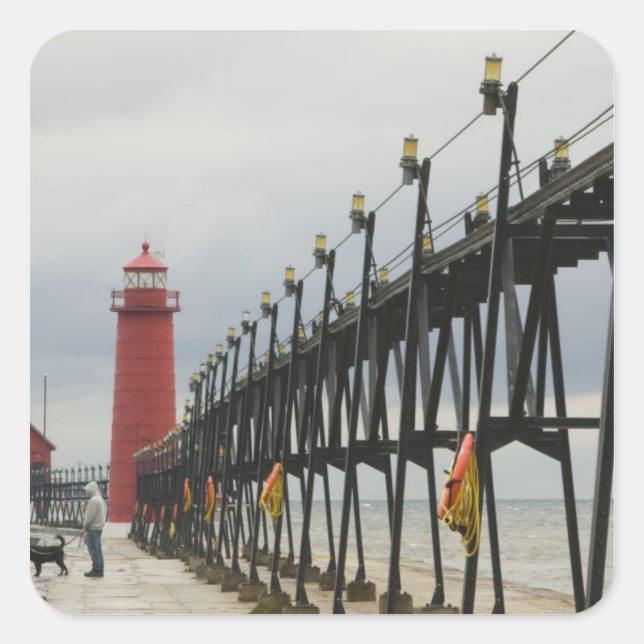 Pegatina Cuadrada Estados Unidos, Michigan, Lago Michigan Shore, Gra (Anverso)