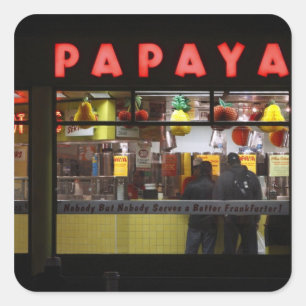 Pegatina Cuadrada Estados Unidos, Nueva York. Gray's Papaya: ventana