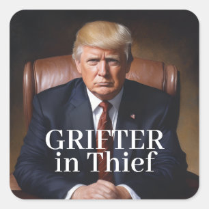 Pegatina Cuadrada Estafador Trump en Ladrón (Jefe)