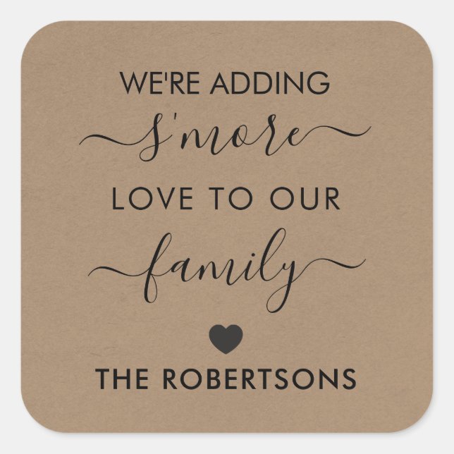 Pegatina Cuadrada Estamos añadiendo amor de S'more a nuestras etique (Anverso)