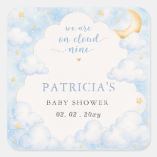 Pegatina Cuadrada Estamos en el Cielo Nueve Chico Ducha de Bebe