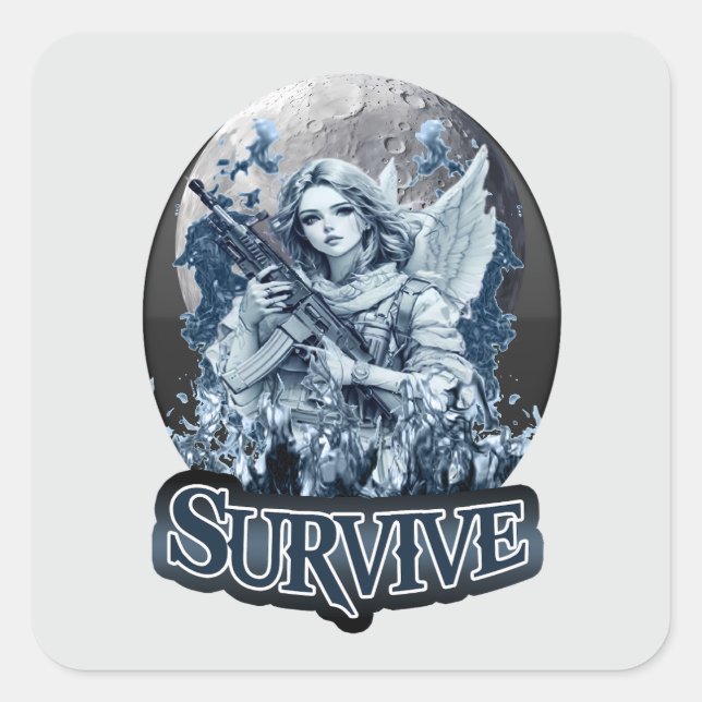 Pegatina Cuadrada Estampa Anjo – Cyberpunk Guardian Angel - Adesivo (Anverso)