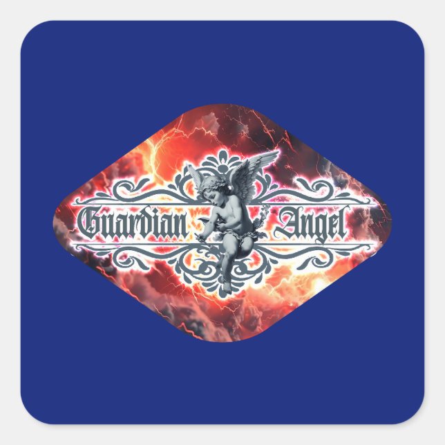 Pegatina Cuadrada Estampa Anjo - Guardian Angel – Adesivo (Anverso)