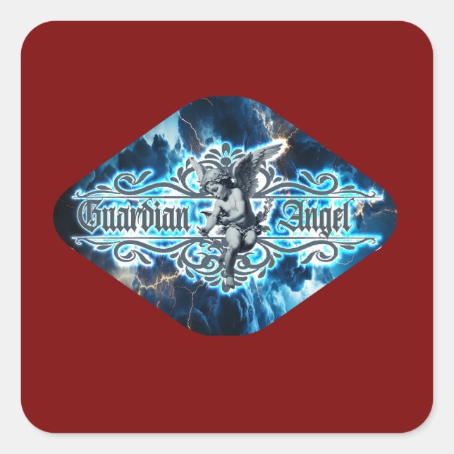 Pegatina Cuadrada Estampa Anjo - Guardian Angel – Adesivo (Anverso)
