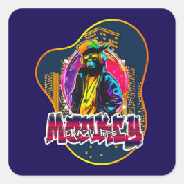 Pegatina Cuadrada Estampa Graffiti Art Monkey Rap Hip Hop - Adesivo