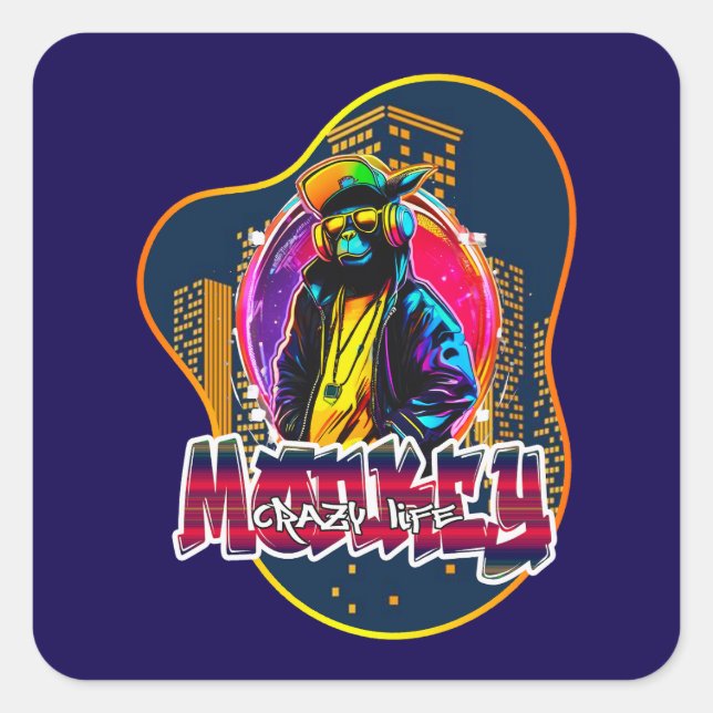Pegatina Cuadrada Estampa Graffiti Art Monkey Rap Hip Hop - Adesivo (Anverso)