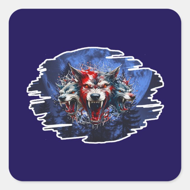 Pegatina Cuadrada Estampa Graffiti - Cerberus Wolves - Adesivo (Anverso)