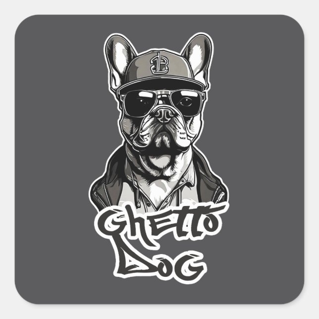 Pegatina Cuadrada Estampa Hip Hop - Ghetto Dog - Adesivo (Anverso)