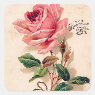 Pegatina Cuadrada Estampado de flores subió vintage de la flor