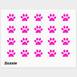 Pegatina Cuadrada Estampado de huellas de patas personalizado rosa c