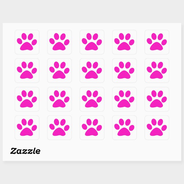 Pegatina Cuadrada Estampado de huellas de patas personalizado rosa c (Hoja)