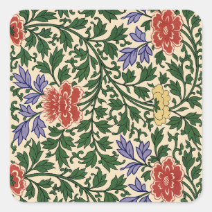 Pegatina Cuadrada Estampado de peonía Chinoiserie Vintage de Owen Jo