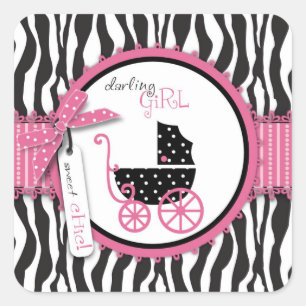 Pegatina Cuadrada Estampado de zebra y carro de bebé