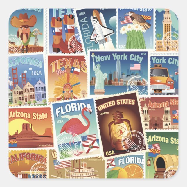 Pegatina Cuadrada Estampillas de rehenes de Estados Unidos (Anverso)