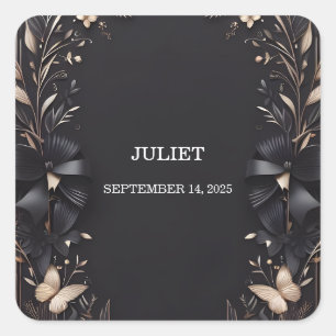 Pegatina Cuadrada Estandartes Lazos Cinta de Satén Cortando Despedid