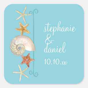 Pegatina Cuadrada Estanques tropicales de playa Starfish Nautilus Su