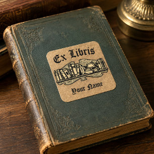 Pegatina Cuadrada Estante de libros Art Nouveau Kraft plantilla Ex L