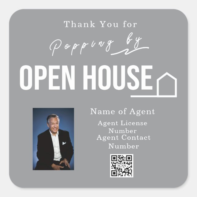 Pegatina Cuadrada Estate Open House Modern Chic Grey (Anverso)