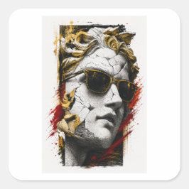 Pegatina Cuadrada Estatua Cool con Gafas de Sol – Sabiduría Antigua 