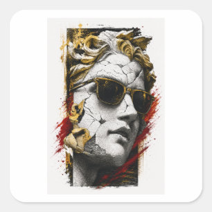 Pegatina Cuadrada Estatua Cool con Gafas de Sol – Sabiduría Antigua