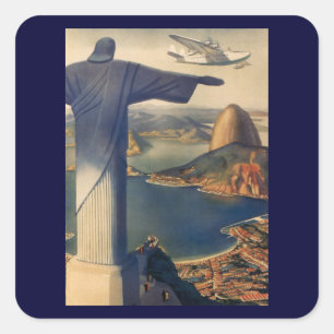 Pegatina Cuadrada Estatua Cristo Redentor, Río de Janeiro, Brasil