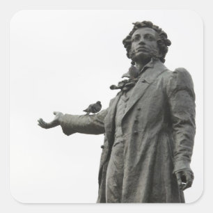 Pegatina Cuadrada Estatua de Alexander Pushkin, San Petersburgo