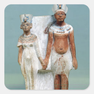 Pegatina Cuadrada Estatua de Amenophis IV y Nefertiti