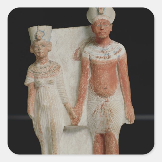 Pegatina Cuadrada Estatua de Amenophis IV y Nefertiti (Anverso)