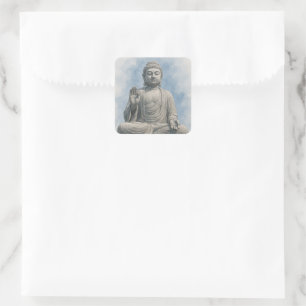 Pegatina Cuadrada Estatua de Buda en Acuarela Zen – Decoración Espir