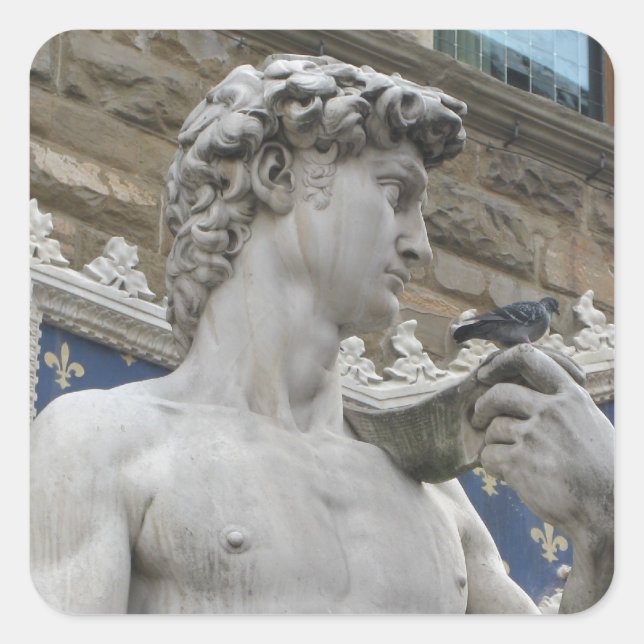 Pegatina Cuadrada Estatua de David Michelangelo en Italia (Anverso)