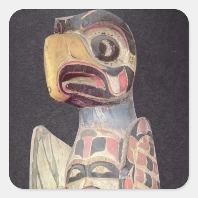 Pegatina Cuadrada Estatua de Haida 'Thunderbird' (madera pintada) (Anverso)