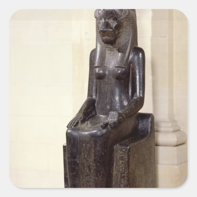Pegatina Cuadrada Estatua de la diosa cabeza de león Sekhmet (Anverso)