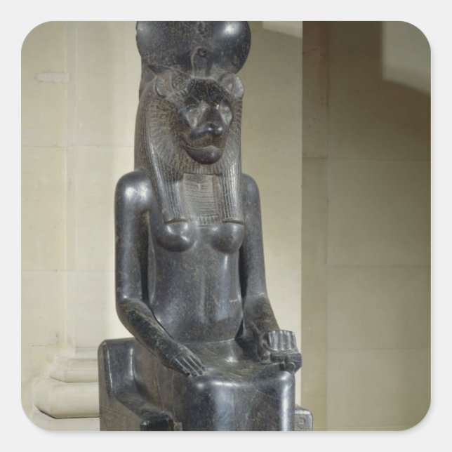 Pegatina Cuadrada Estatua de la diosa cabeza de león Sekhmet, de (Anverso)