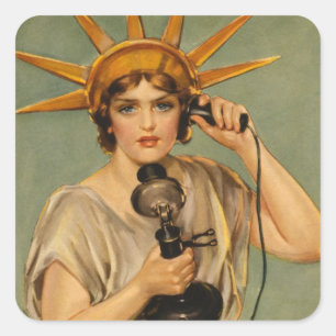 Pegatina Cuadrada Estatua de la Libertad antigua, anuncio patriótico