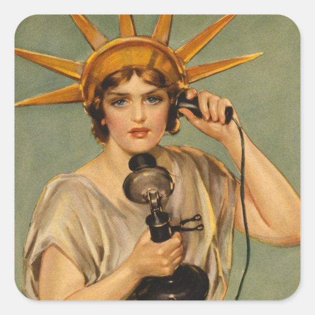 Pegatina Cuadrada Estatua de la Libertad, anuncio de guerra patrióti (Anverso)