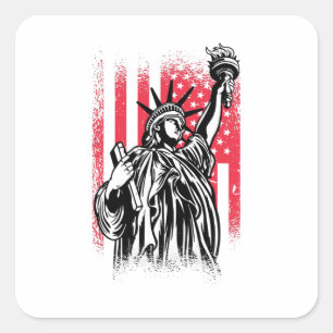 Pegatina Cuadrada Estatua de la Libertad con bandera de EE. UU.