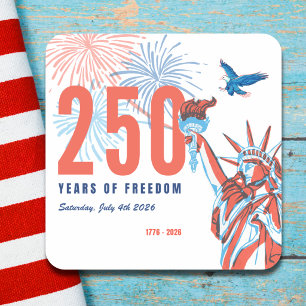 Pegatina Cuadrada Estatua de la Libertad Retro Aniversario 250 de Am