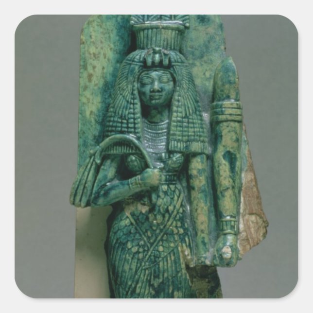 Pegatina Cuadrada Estatua de la reina Tiye, esposa de Amenophis III, (Anverso)