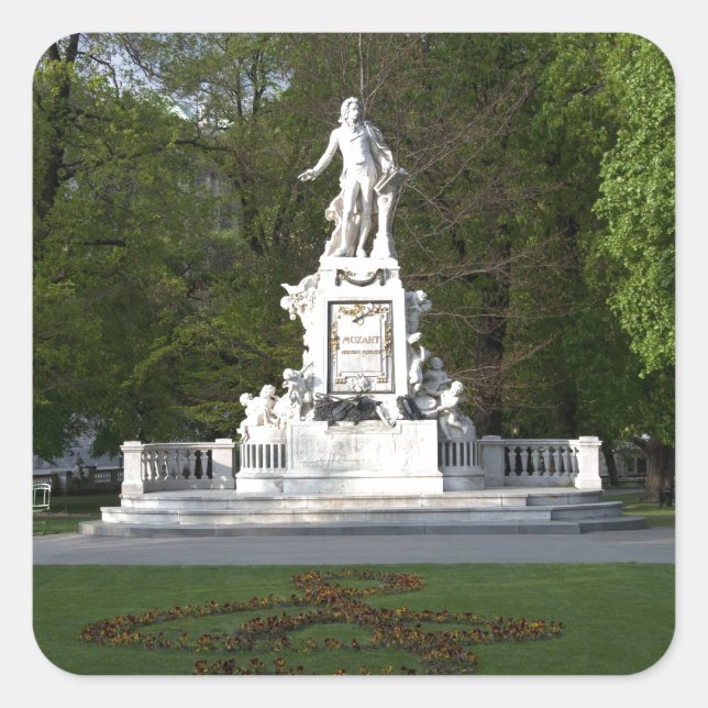 Pegatina Cuadrada Estatua de Mozart (Anverso)