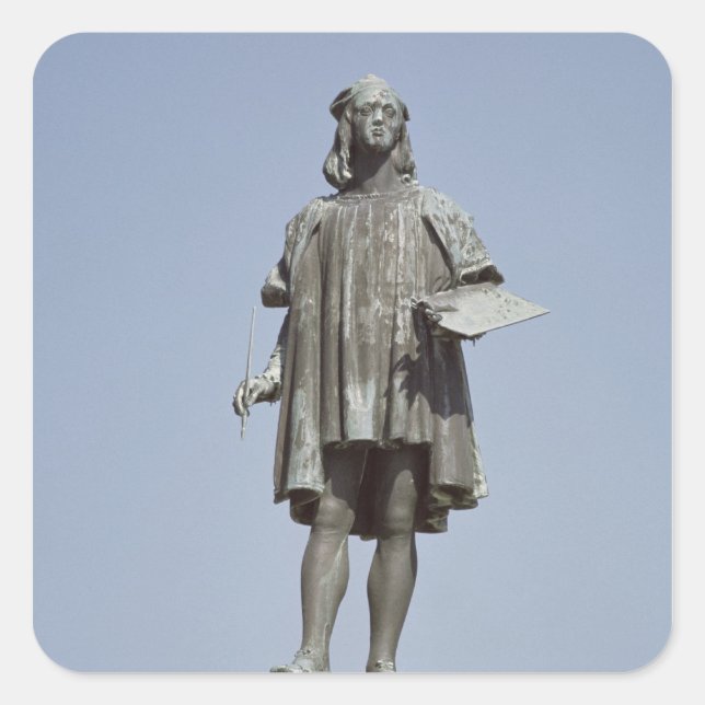 Pegatina Cuadrada Estatua de Raphael Sanzio de Urbino, 1897 (Anverso)