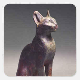 Pegatina Cuadrada Estatua de un gato con pendientes de oro